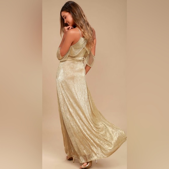 LULU’S Lulus Shine Bright Gold Off-the-Shoulder Maxi Dress - Picture 2 of 8